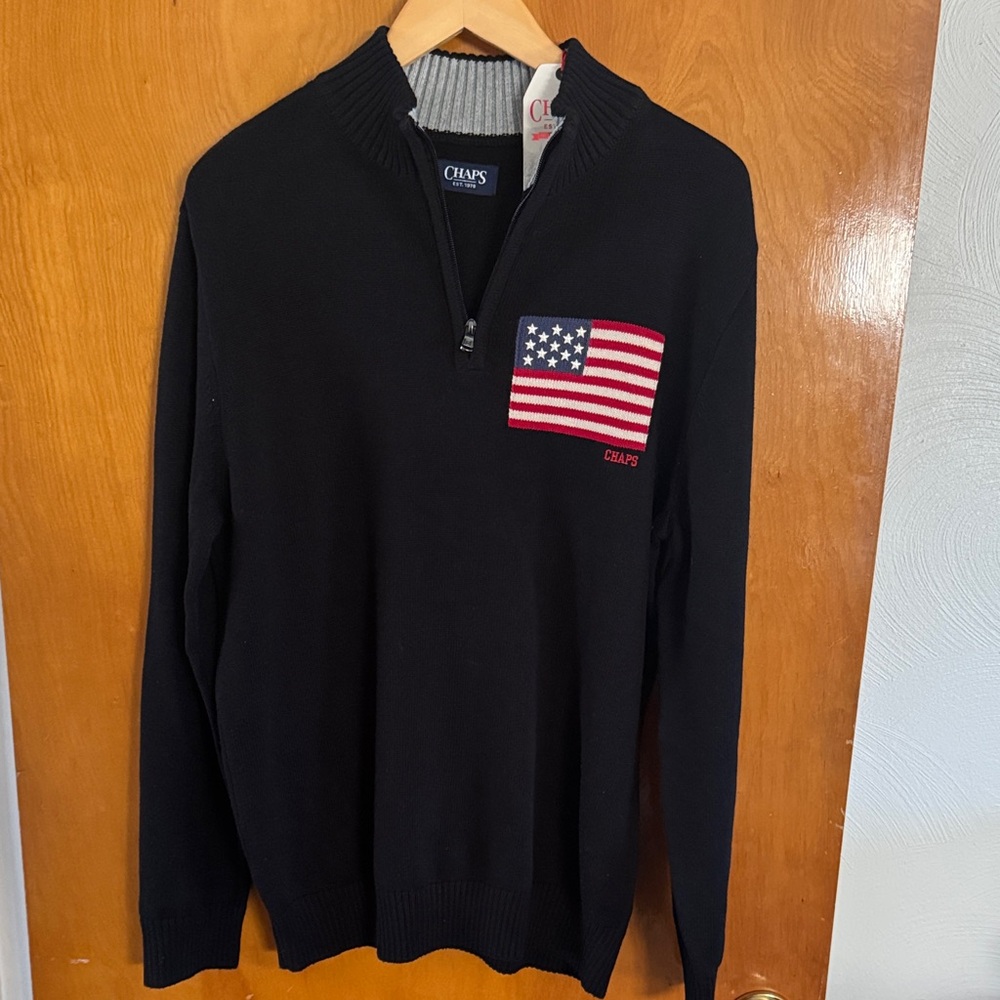 Chaps Flag Sweater Mens Large Black